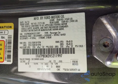 2017 Ford Mustang V6 z USA, uszkodzony, nr VIN 1FATP8EM2H5211997